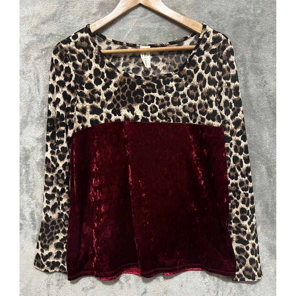 Y2K Style Animal Print Crushed Velvet Large Shirt Long Sleeve USA VTG - Picture 1 of 5